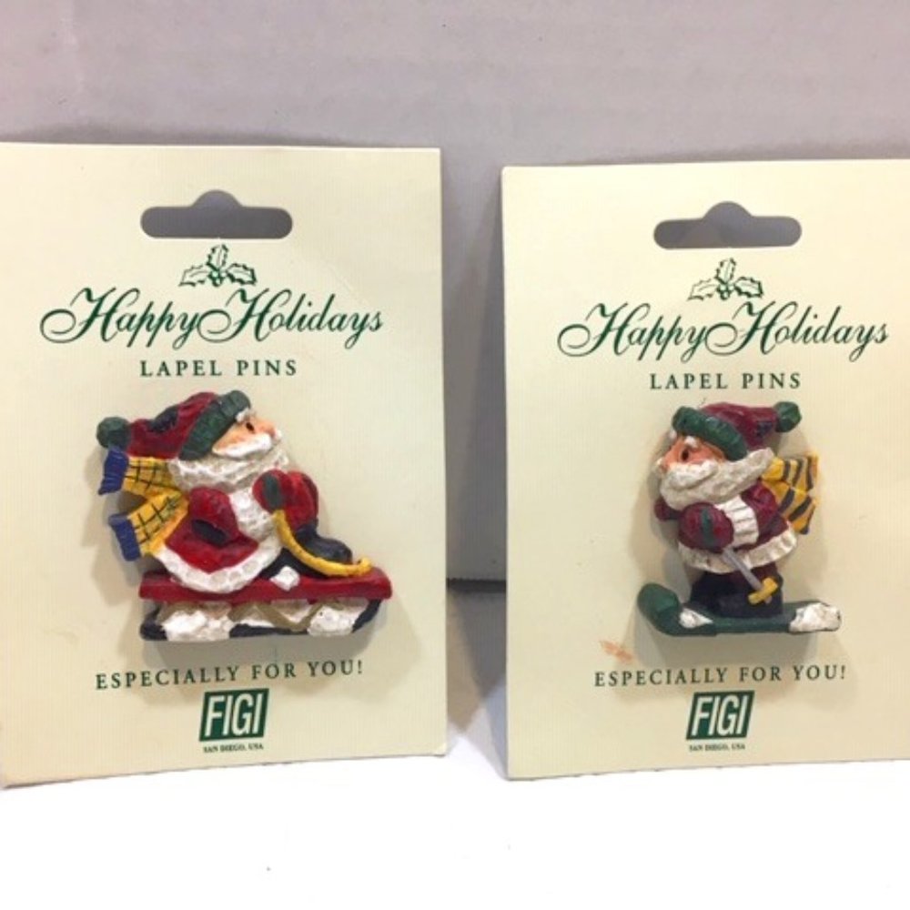 VTG TWO (2) Happy Holidays Santa Lapel Pins 1988 1.5"